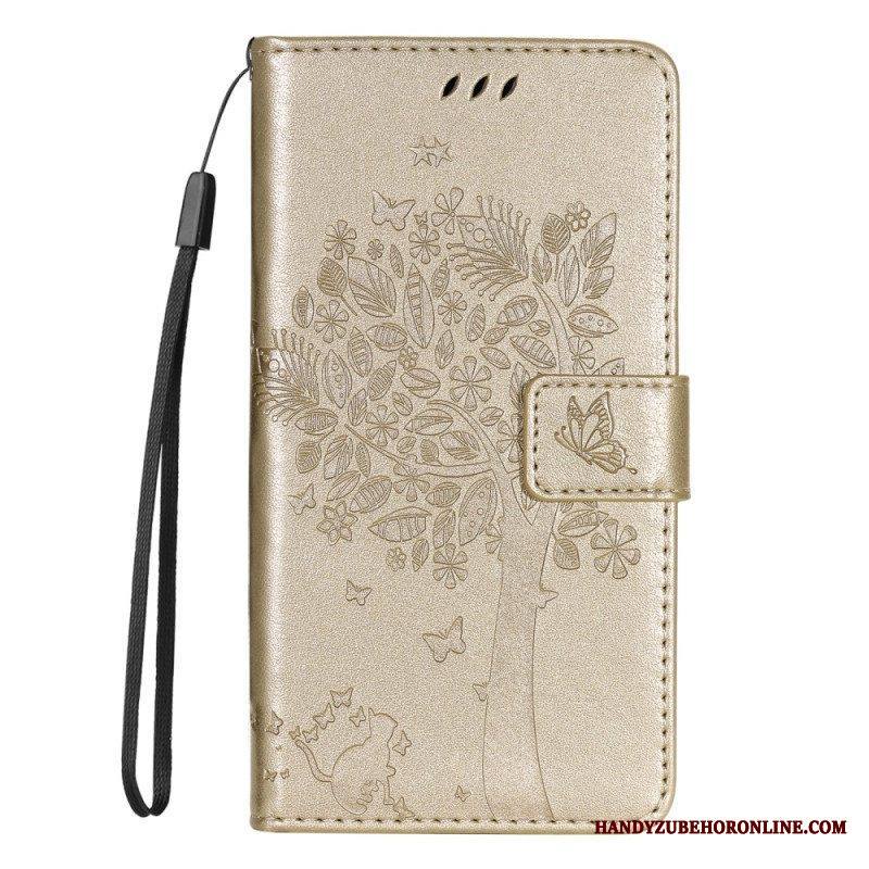 Kotelot Moto G73 5G Suojaketju Kuori Tree Ja Strappy Cat
