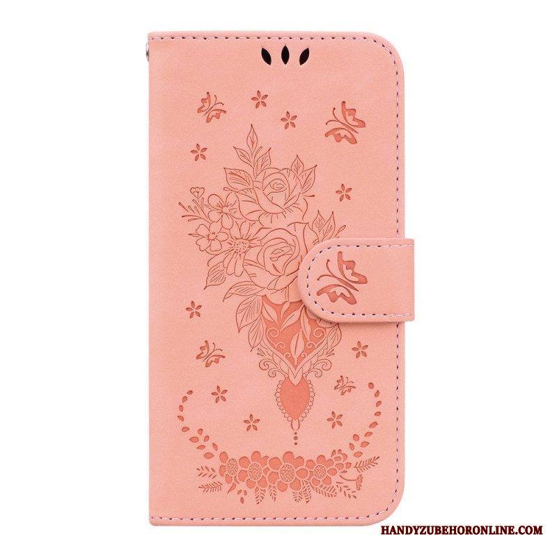 Kotelot Samsung Galaxy A14 / A14 5G Suojaketju Kuori Strappy Ruusut Ja Perhoset