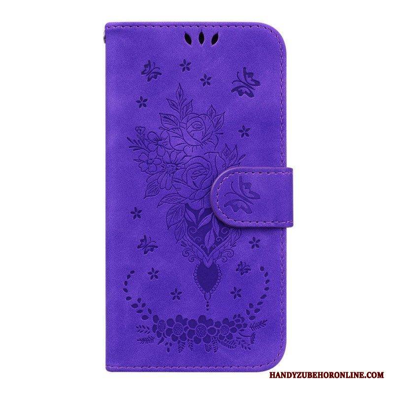 Kotelot Samsung Galaxy A14 / A14 5G Suojaketju Kuori Strappy Ruusut Ja Perhoset