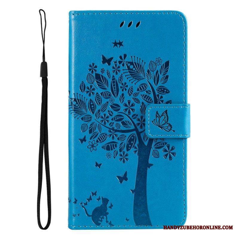 Kotelot Samsung Galaxy A14 / A14 5G Suojaketju Kuori Tree Ja Strappy Cat