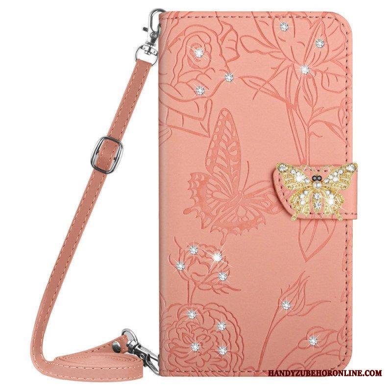 Kotelot Samsung Galaxy M13 Butterfly Charm Ja Olkahihna