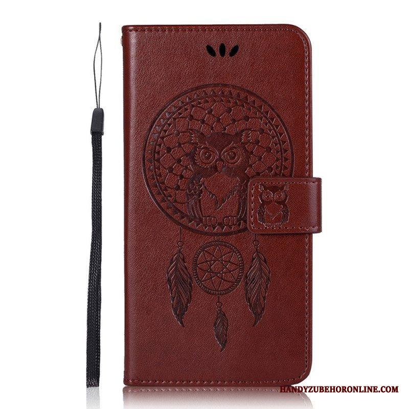 Kotelot Samsung Galaxy S22 Ultra 5G Nahkaefekti Dreamcatcher Owl