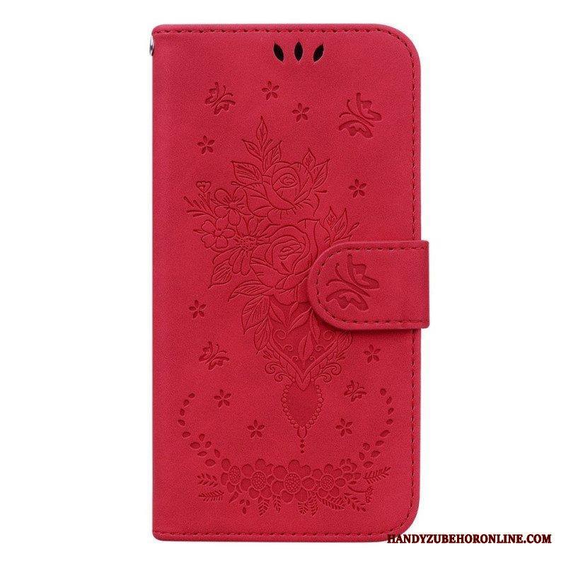 Kotelot Samsung Galaxy S23 Plus 5G Suojaketju Kuori Strappy Ruusut Ja Perhoset