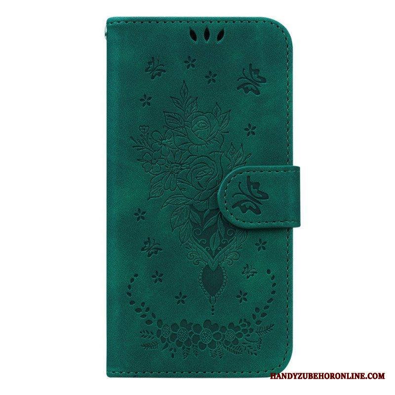 Kotelot Samsung Galaxy S23 Plus 5G Suojaketju Kuori Strappy Ruusut Ja Perhoset