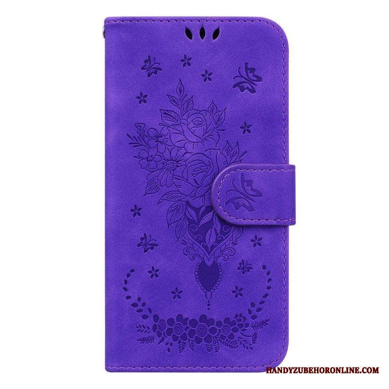 Kotelot Samsung Galaxy S23 Plus 5G Suojaketju Kuori Strappy Ruusut Ja Perhoset