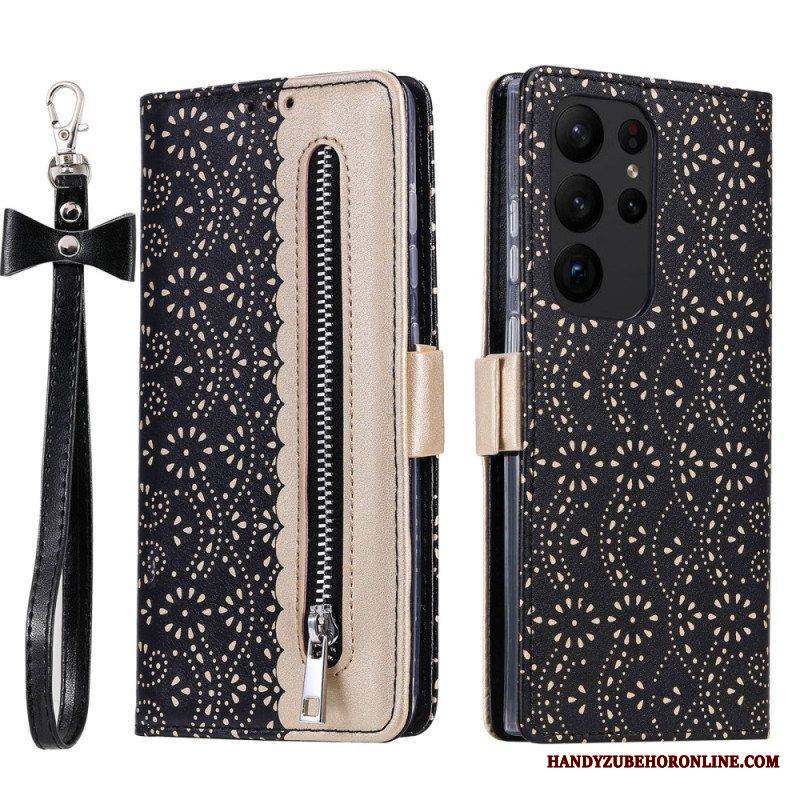 Kotelot Samsung Galaxy S23 Ultra 5G Suojaketju Kuori Pitsihihna Kolikkokukkaro
