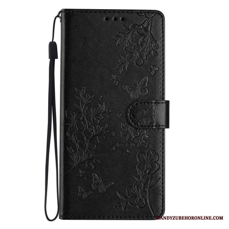 Kotelot Samsung Galaxy S26 Plus Puhelinkuoret Kukkakuvioinen Perhoskuvio Ja Kaulanauha