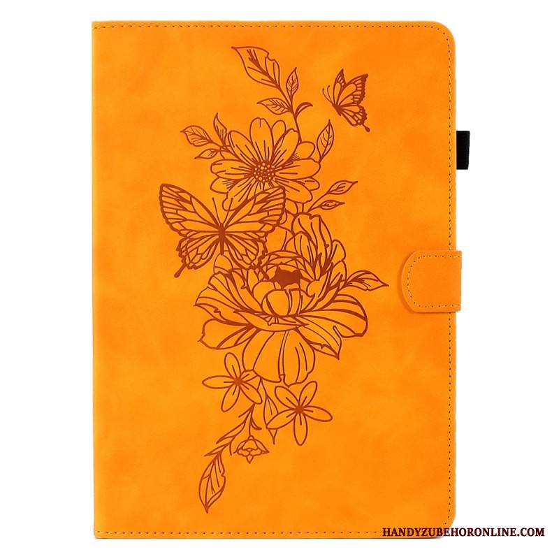 Kotelot Samsung Galaxy Tab S11 Mokkanahkainen Kukka- Ja Perhoskuvio