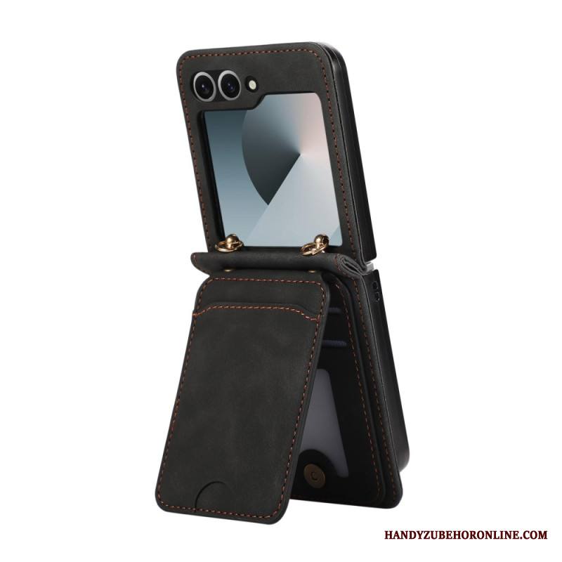 Kotelot Samsung Galaxy Z Flip 7 Nahkakuvioinen Korttikotelo Ja Olkahihna