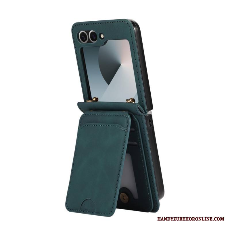 Kotelot Samsung Galaxy Z Flip 7 Nahkakuvioinen Korttikotelo Ja Olkahihna