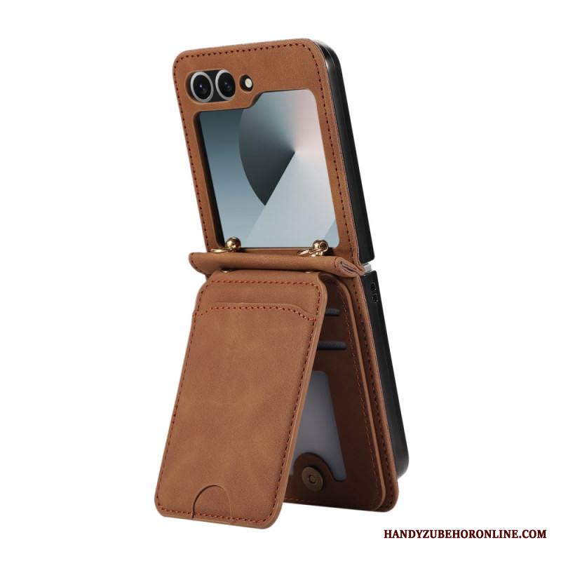 Kotelot Samsung Galaxy Z Flip 7 Nahkakuvioinen Korttikotelo Ja Olkahihna