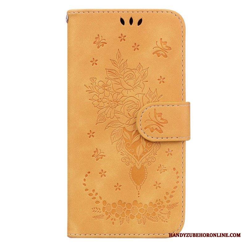 Kotelot Xiaomi Redmi Note 12 5G Suojaketju Kuori Strappy Ruusut Ja Perhoset