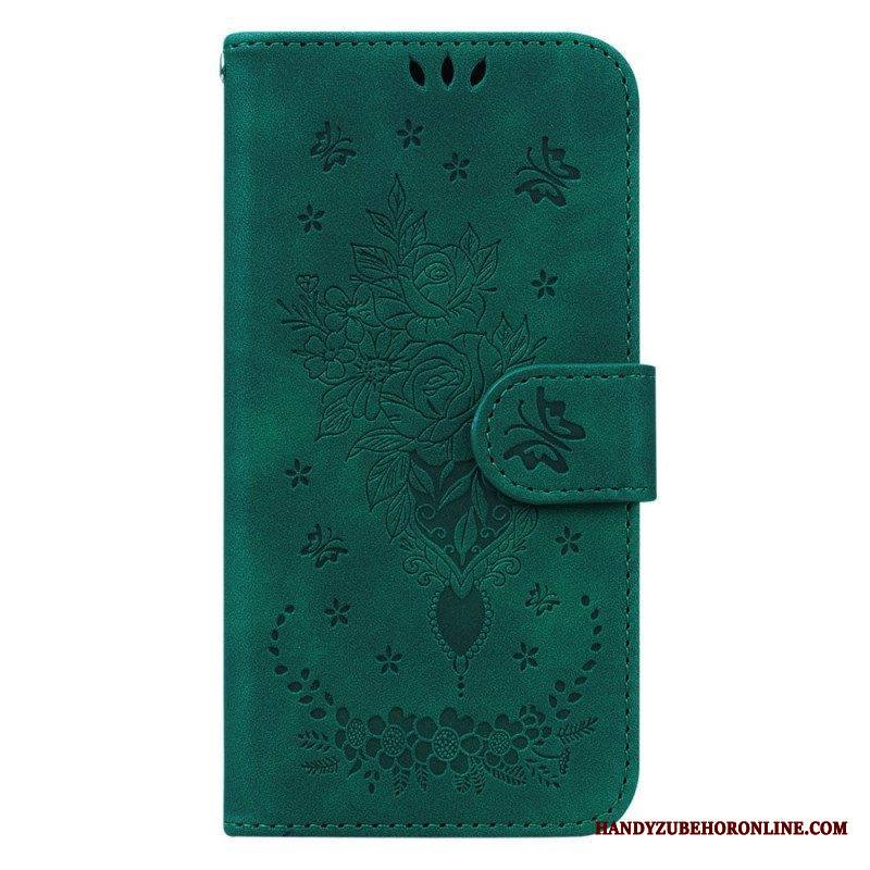 Kotelot Xiaomi Redmi Note 12 5G Suojaketju Kuori Strappy Ruusut Ja Perhoset