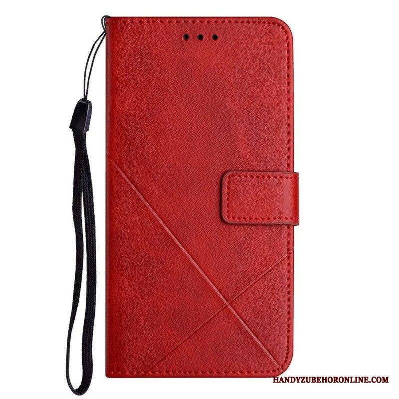 Kotelot iPhone 13 Pro Suojaketju Kuori Strappy Geometric Leather Style