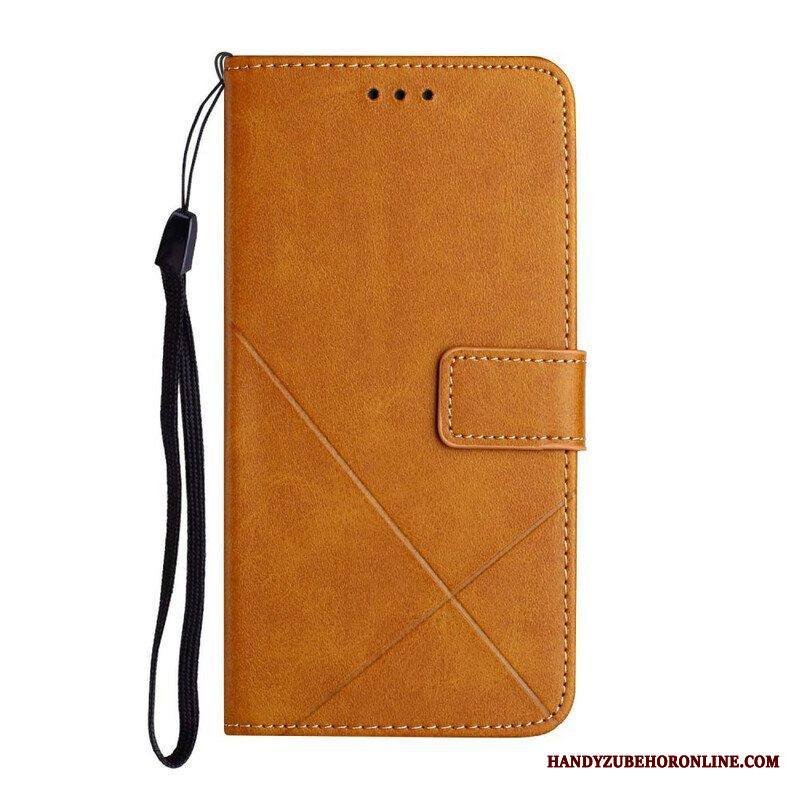 Kotelot iPhone 13 Pro Suojaketju Kuori Strappy Geometric Leather Style