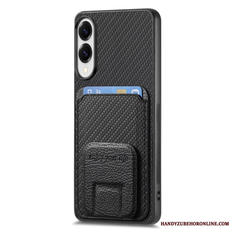 Kuori Samsung Galaxy S25 5g Edge Hiilikuitutekstuurilla Varustettu Korttikotelo Ja Integroitu Jalusta