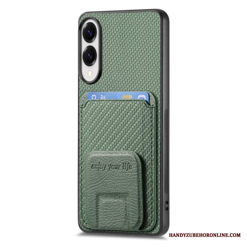 Kuori Samsung Galaxy S25 5g Edge Hiilikuitutekstuurilla Varustettu Korttikotelo Ja Integroitu Jalusta