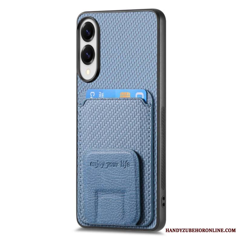 Kuori Samsung Galaxy S25 5g Edge Hiilikuitutekstuurilla Varustettu Korttikotelo Ja Integroitu Jalusta