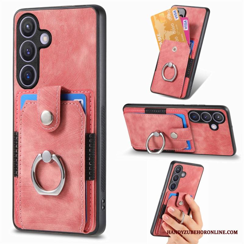 Kuori Samsung Galaxy S25 5g Nahkajäljitelmäkorttikotelo Ja Sormus