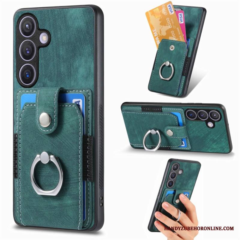 Kuori Samsung Galaxy S25 5g Nahkajäljitelmäkorttikotelo Ja Sormus