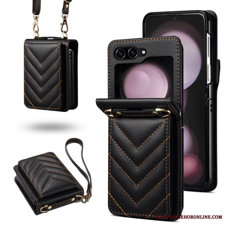 Kuori Samsung Galaxy Z Flip 7 Fe Tikattu Korttiteline Ja Olkahihna Suojakuori