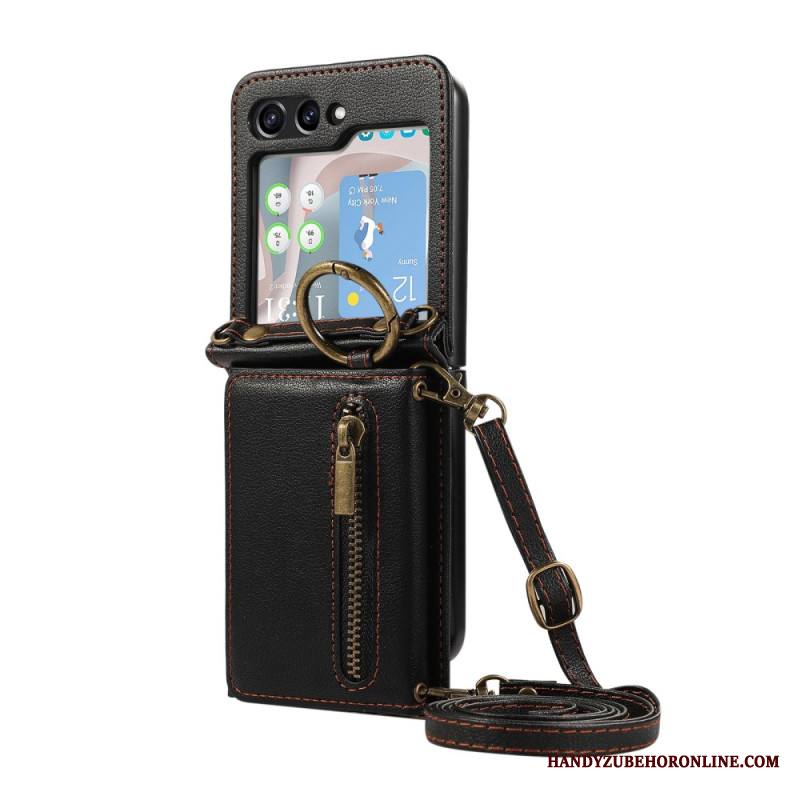Kuori Samsung Galaxy Z Flip 7 Fe Vetoketjullinen Lompakko Ja Olkahihna Suojakuori
