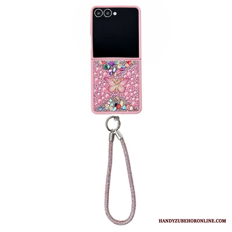 Kuori Samsung Galaxy Z Flip 7 Kimaltava Kuviointi Ja Rannehihna Suojakuori