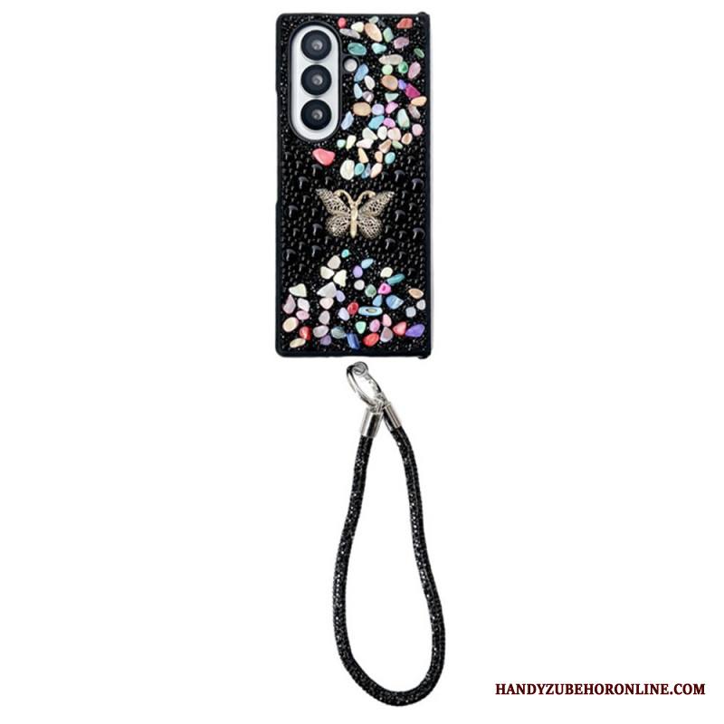 Kuori Samsung Galaxy Z Fold 7 Strassilla Koristeltu Perhonen Hihnalla