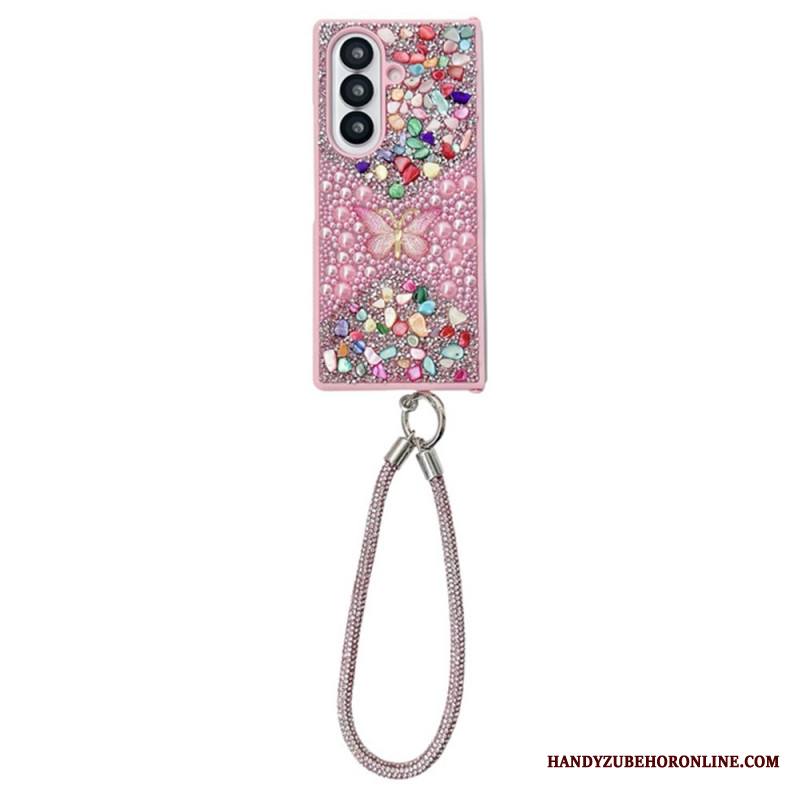 Kuori Samsung Galaxy Z Fold 7 Strassilla Koristeltu Perhonen Hihnalla