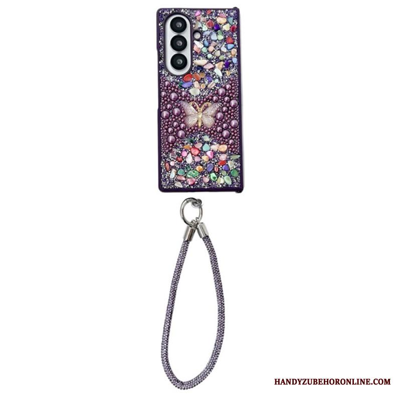 Kuori Samsung Galaxy Z Fold 7 Strassilla Koristeltu Perhonen Hihnalla