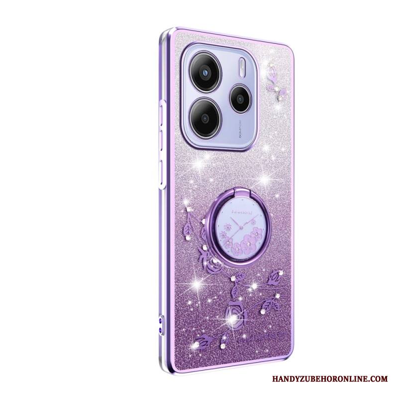 Kuori Xiaomi Redmi Note 14 4g Strassilla Ja Kukalla Koristeltu Sormusteline