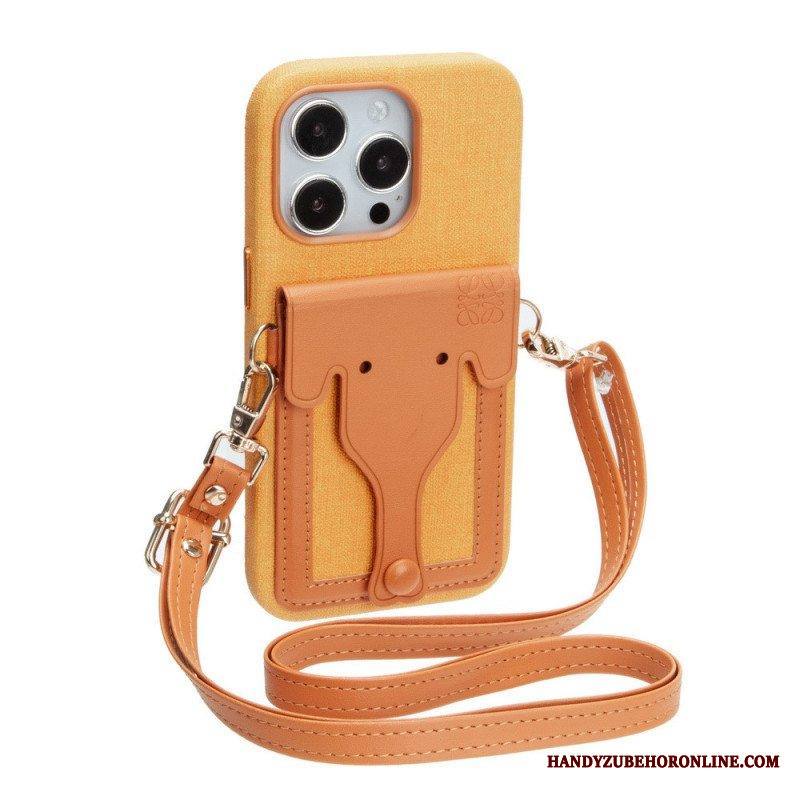 Kuori iPhone 14 Pro Elephant-korttikotelo Kaulanauhalla