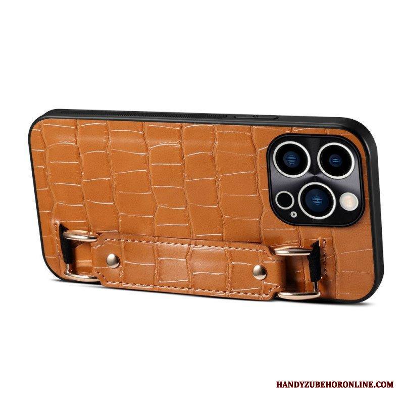 Kuori iPhone 14 Pro Korttipidike Croco-tukihihnalla