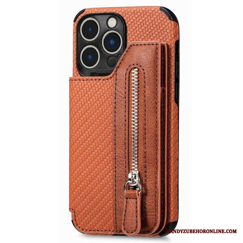 Kuori iPhone 14 Pro Lompakkokotelo Hiilikuitulompakko Ja Teline