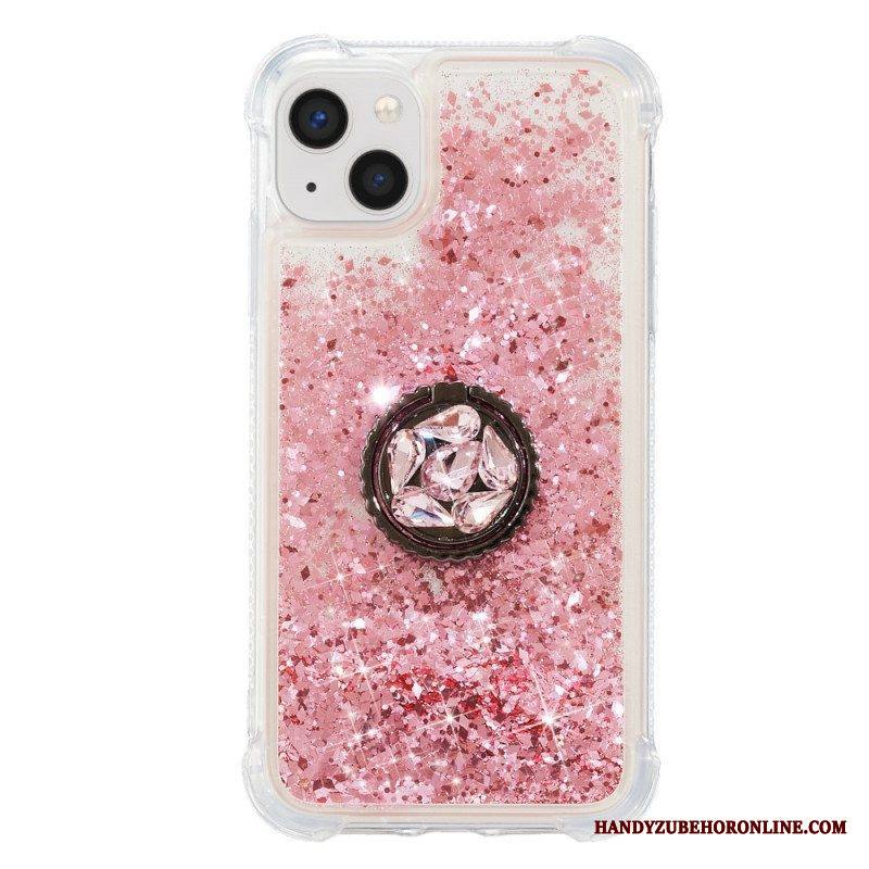Kuori iPhone 15 Plus Paljetteja Tukirenkaalla