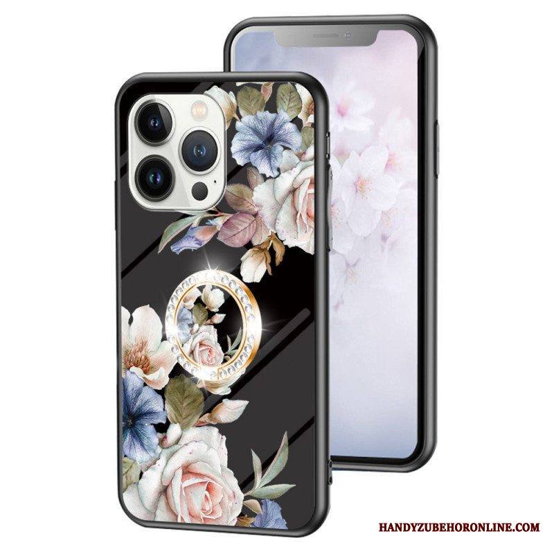 Kuori iPhone 15 Pro Kukkakarkaistu Lasi Tukirenkaalla