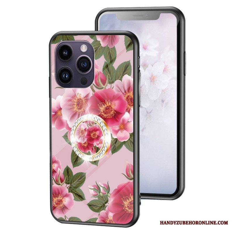 Kuori iPhone 15 Pro Max Kukkakarkaistu Lasi Tukirenkaalla