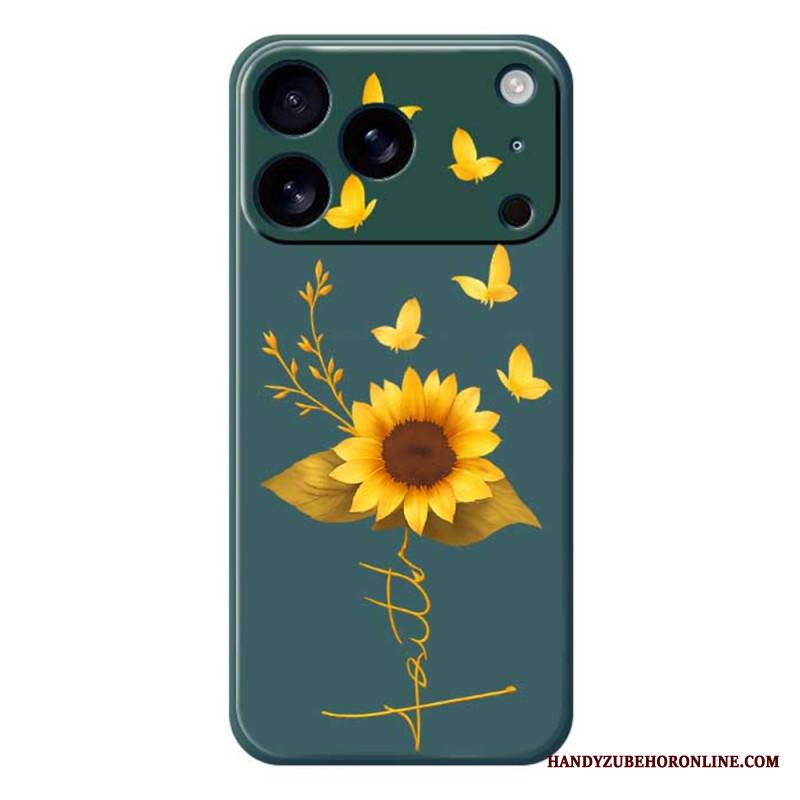 Kuori iPhone 17 Pro Nestemäisestä Silikonista Tehdyt Auringonkukat Ja Perhoset