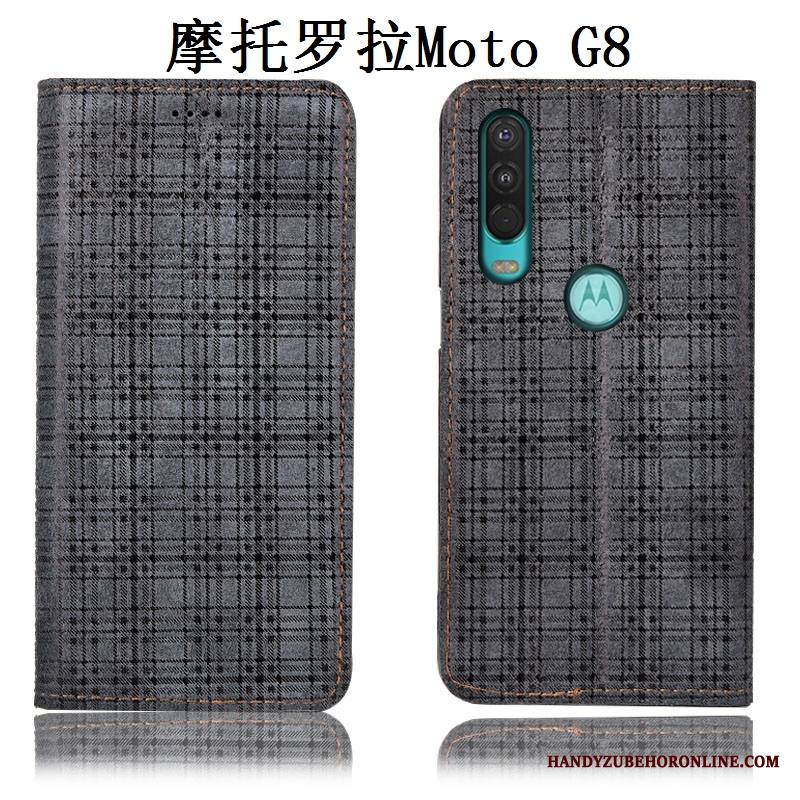 Moto G8 Kuori Puhelimen Kuoret Kotelo All Inclusive Suojaus Aito Nahka Harmaa