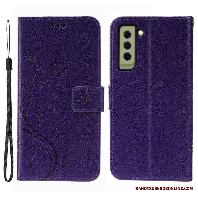 Nahkakotelo Samsung Galaxy S21 FE Perhosia Tuulessa