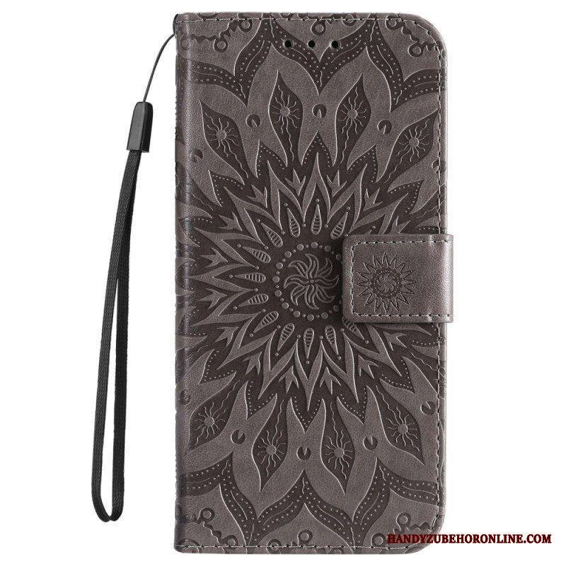 Nahkakotelo Samsung Galaxy S23 Ultra 5G Mandala-aurinko Kaulanauhalla