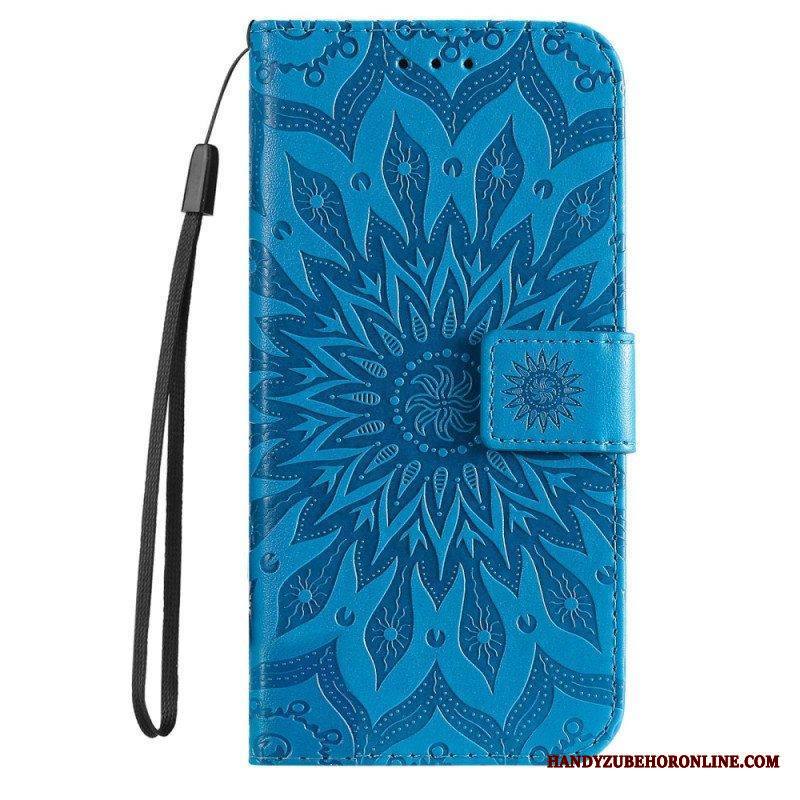 Nahkakotelo Samsung Galaxy S23 Ultra 5G Mandala-aurinko Kaulanauhalla
