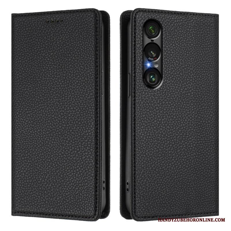 Nahkakotelo Sony Xperia 1 Vii Rfid-suojattu Litsikuvioinen Nahkakuvio Suojakuori