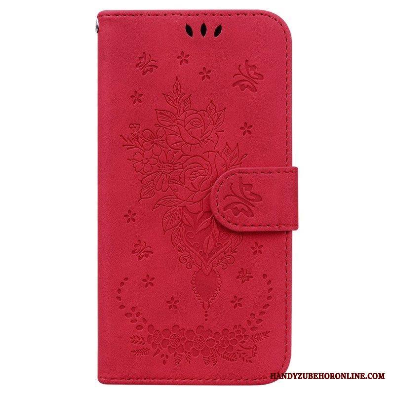 Nahkakotelo Xiaomi 13 Pro Suojaketju Kuori Strappy Ruusut Ja Perhoset