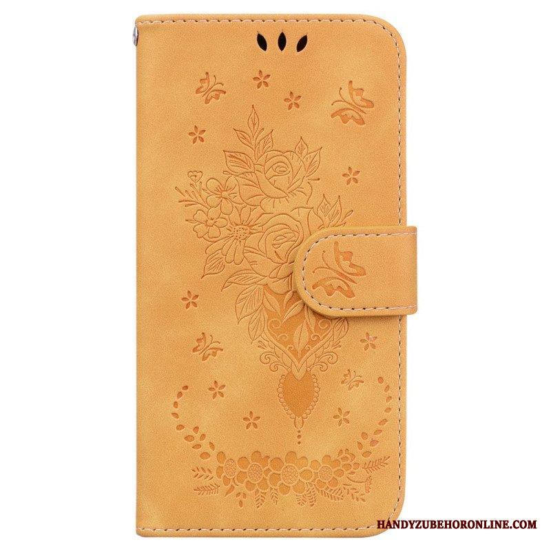 Nahkakotelo Xiaomi 13 Pro Suojaketju Kuori Strappy Ruusut Ja Perhoset