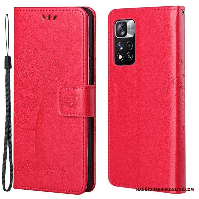 Nahkakotelo Xiaomi Redmi Note 11 Pro / 11 Pro 5G Suojaketju Kuori Tangapuu Ja Pöllöt