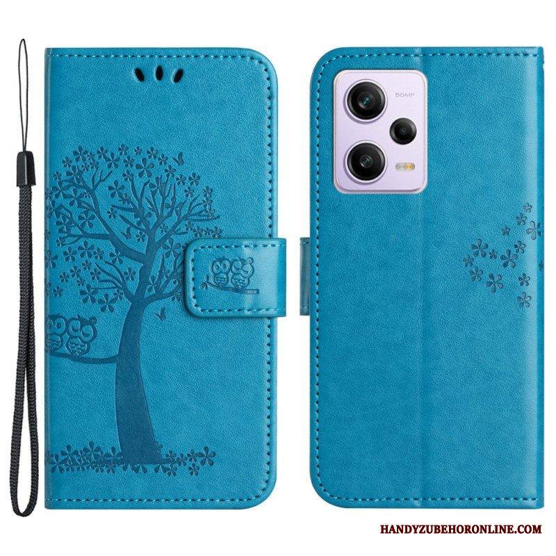 Nahkakotelo Xiaomi Redmi Note 12 5G Suojaketju Kuori Tangapuu Ja Pöllöt