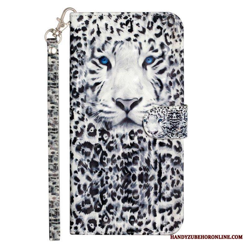 Nahkakotelo iPhone 15 Pro Suojaketju Kuori 3d-leopardi Hihnalla