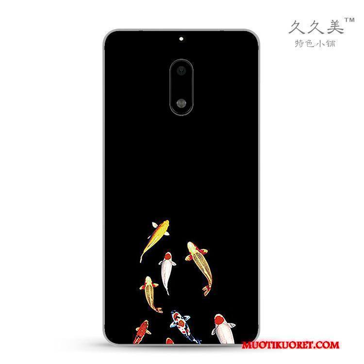 Nokia 6 Kuori Kotelo Pehmeä Neste Silikoni Suojaus Erityinen Musta Kiinalainen Tyyli
