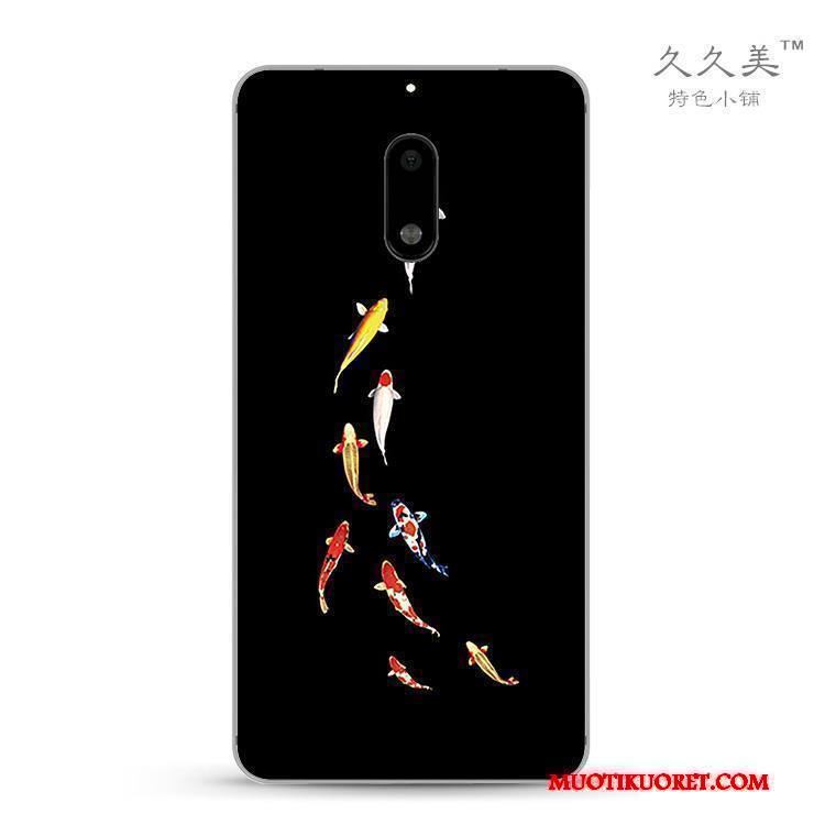 Nokia 6 Kuori Kotelo Pehmeä Neste Silikoni Suojaus Erityinen Musta Kiinalainen Tyyli